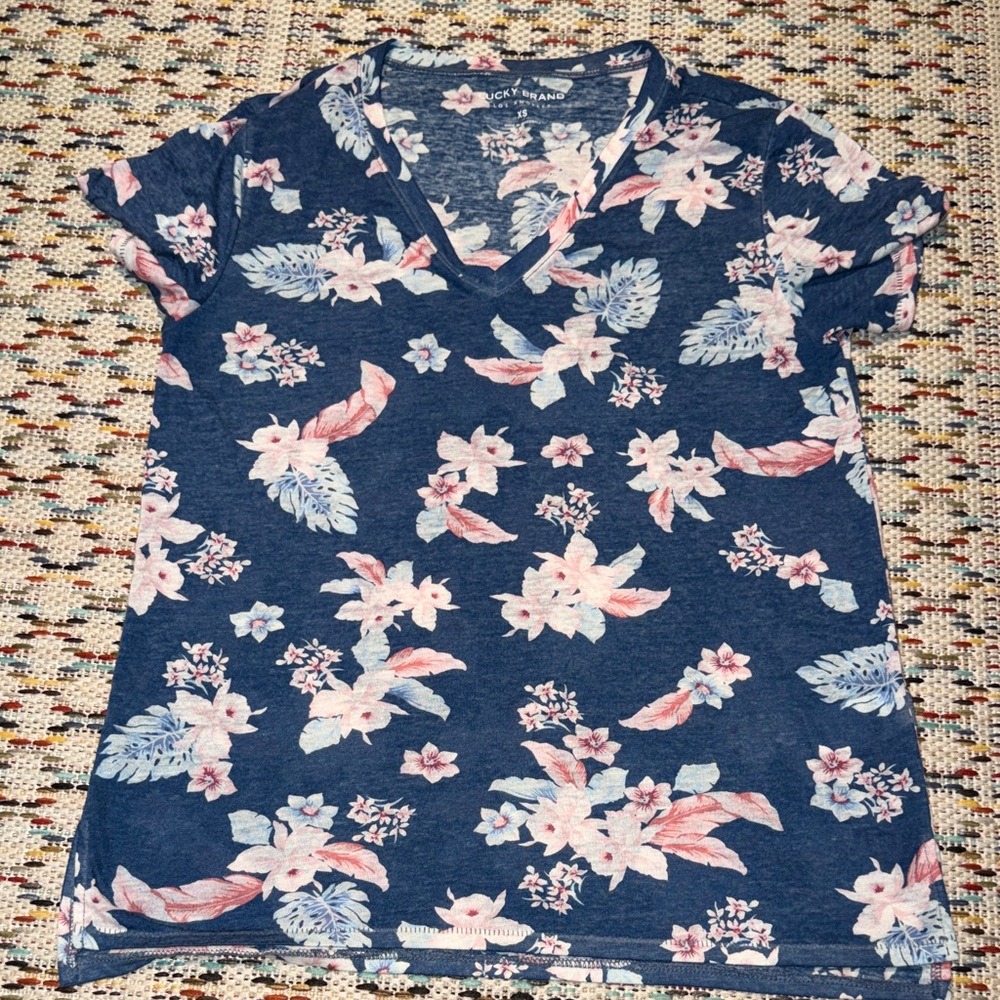 Lucky Brand Navy Floral Short Sleeve Tee